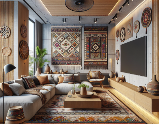 Designul unui living modern cu influente traditionale romanesti