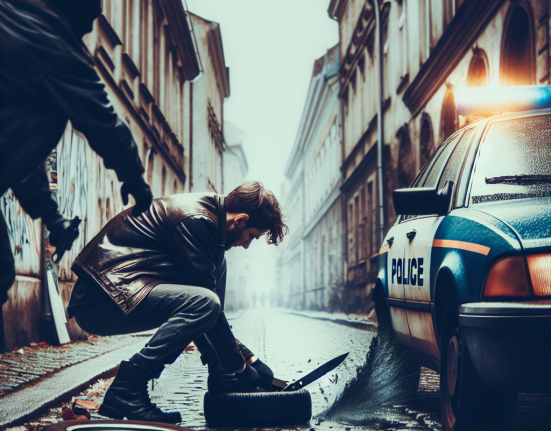 Un cetatean european a taiat anvelopa unei masini de politie