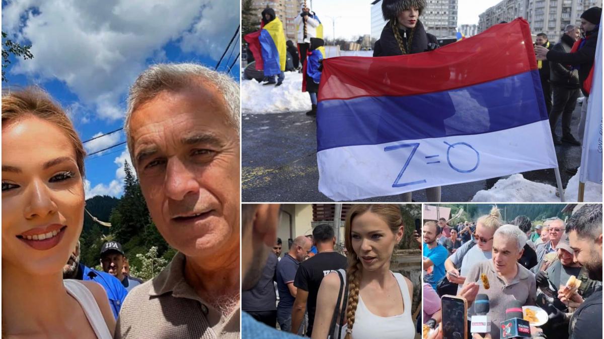 Purtatoarea steagului Rusiei si admiratoare a lui Putin alaturi de Georgescu
